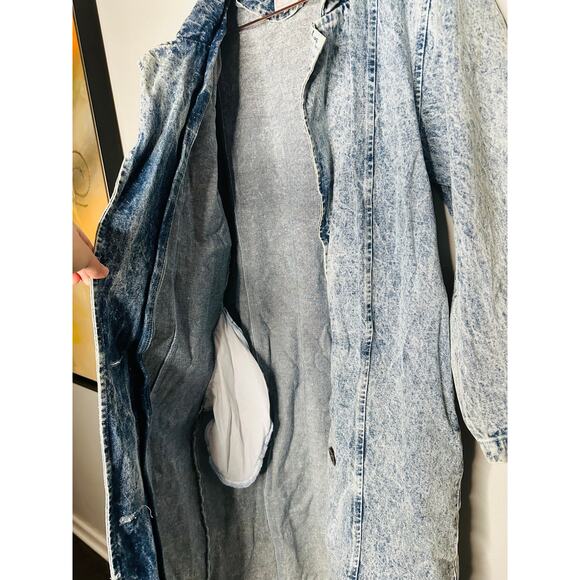 DANIEL Vintage Long Acid Washed Denim Duster Rancher Style Coat Size Medium - Picture 11 of 12